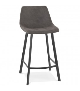 Tabouret snack mi-hauteur FUJI MINI en microfibre gris foncé avec pied en métal noir