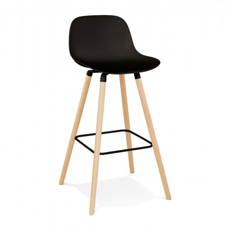 Tabouret snack mi-hauteur TATSU MINI noir avec pieds en bois naturel - 