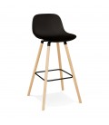 Tabouret snack mi-hauteur TATSU MINI noir avec pieds en bois naturel - 