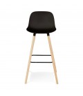 Tabouret snack mi-hauteur TATSU MINI noir avec pieds en bois naturel - 