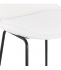 Tabouret snack mi-hauteur ALICE MINI en tissu bouloché blanc et pied traineau en métal noir - 