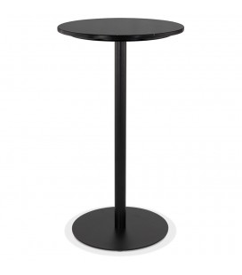 Table haute ronde CORY ROUND en pierre noire effet marbre et métal noir 60x60 cm