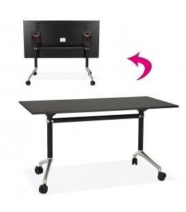 Bureau pliable 140x70 cm FLEXO noir sur roulettes