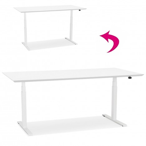 Bureau assis-debout électrique BIONIK'avec plateau en bois et métal blanc 180x90 cm - 