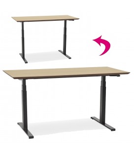 Bureau assis-debout électrique BIONIK'avec plateau en bois finition naturelle et pied en métal noir 150x70 cm