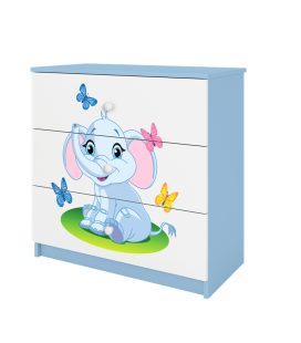 Commode chambre enfant bleue 3 tiroirs 80cm bébé éléphant 