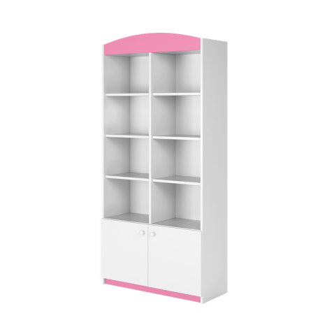 Bibliothèque enfant L90cm rose 8 niches 2 portes - 