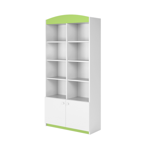 Bibliothèque enfant L90cm verte 8 niches 2 portes - 