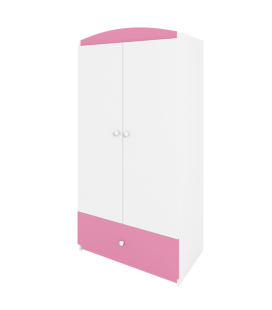 Armoire 2 portes 1 tiroir L90cm rose sans motif