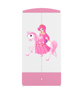 Armoire 2 portes 1 tiroir L90cm princesse rose à cheval