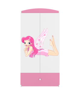 Armoire 2 portes 1 tiroir L90cm fée rose avec des ailes