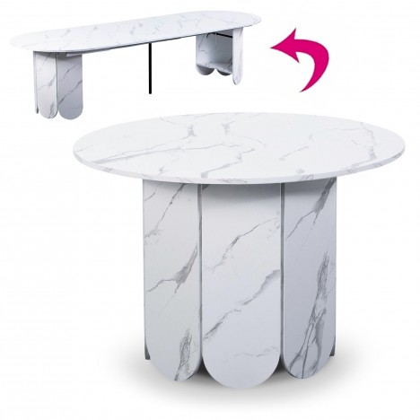 Table ronde effet marbre rallonges intégrées 310cm Tulipa