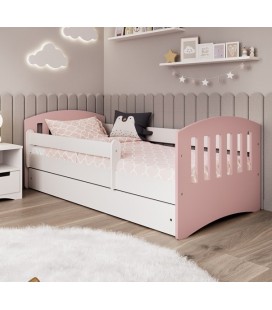 Lit complet enfant rose clair avec matelas et tiroir 80x140cm Classic