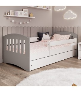 Lit complet enfant Mix gris avec matelas et tiroir 80x180cm Classic
