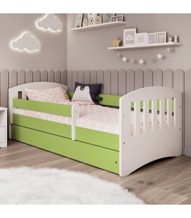 Lit complet enfant vert avec matelas et tiroir 80x140cm Classic