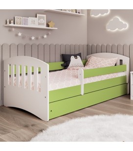 Lit complet enfant vert anis avec matelas et tiroir 80x180cm Classic
