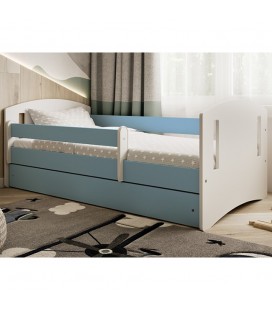 Lit complet enfant bleu avec matelas et tiroir 80x180cm Classic