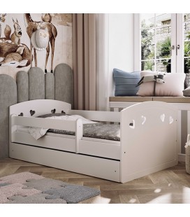 Lit complet enfant Julia blanc motifs coeurs avec matelas et tiroir 80x140cm