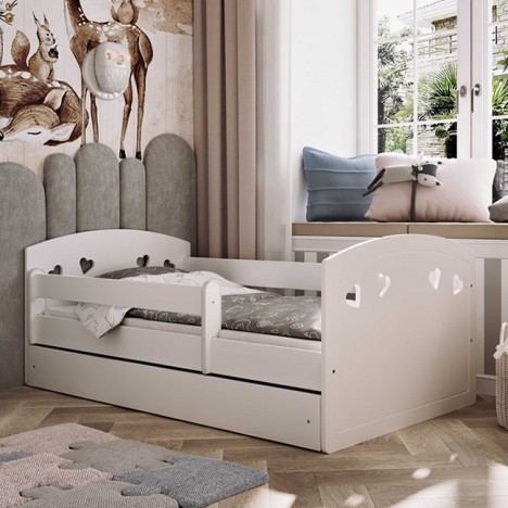 Lit enfant Julia blanc motifs curs avec tiroir avec matelas 80x140cm - 