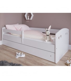 Lit complet enfant Julia blanc motifs coeurs avec matelas et tiroir 80x180cm