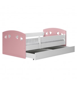 Lit enfant Julia motifs coeurs mix rose clair avec tiroir 80x140cm