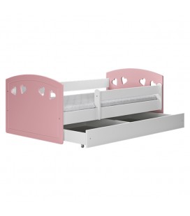 Lit enfant Julia motifs coeurs mix rose clair avec tiroir 80x180cm