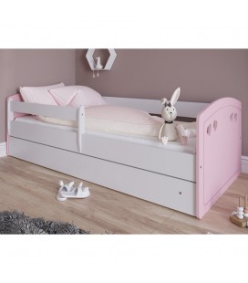 Lit complet enfant Julia motifs coeurs Mix rose clair avec matelas et tiroir 80x180cm