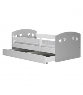 Lit enfant Julia motifs coeurs mix gris avec tiroir 80x180cm
