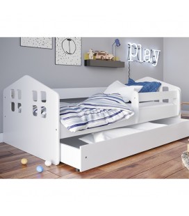 Lit complet enfant Maisonnette blanc avec matelas et tiroir 80x140cm