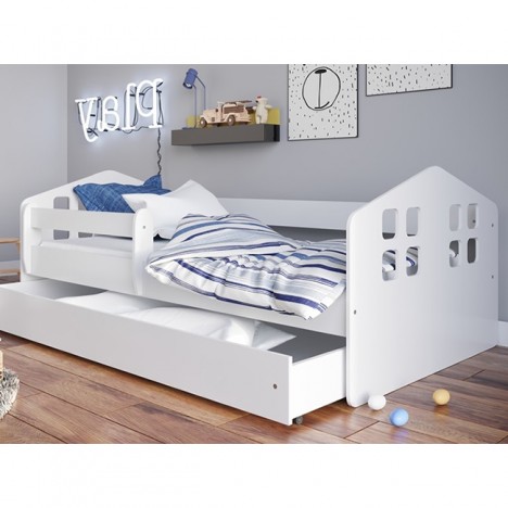 Lit enfant Maisonette blanc avec tiroir avec matelas 80x180cm - 