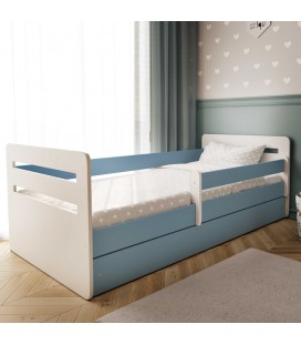 Lit complet enfant Tomi bleu avec matelas et tiroir 80x180cm