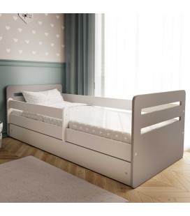 Lit complet enfant Tomi Mix gris avec matelas et tiroir 80x140cm