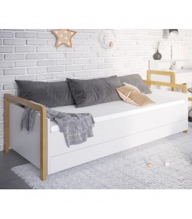 Lit banquette 80x180cm blanc et bois avec tiroir de rangement et matelas Victor