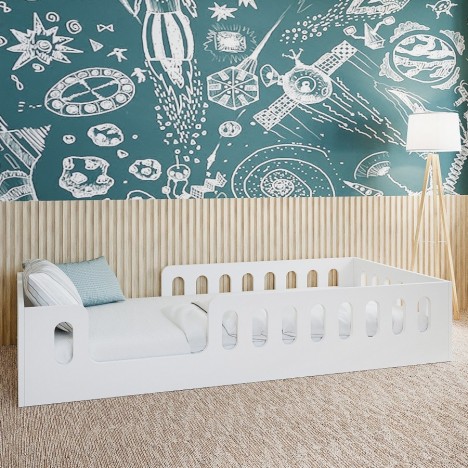Lit enfant bas évolutif Timon blanc avec matelas 80x180cm - 