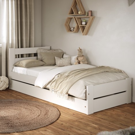 Lit enfant avec double tiroir intégré et matelas 90x180cm Emil - 