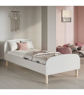 Lit design arrondi blanc 90x200cm Emma avec matelas