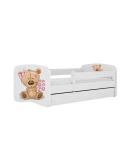 Lit enfant ours en peluche blanc fleurs avec tiroir 70x140cm