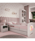 Lit enfant nounours blanc papillons avec tiroir 70x140cm - 
