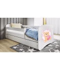 Lit enfant nounours blanc papillons avec tiroir 70x140cm - 