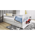 Lit enfant circuit formule 1 blanche avec tiroir avec matelas 70x140cm - 
