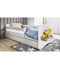 Lit enfant tractopelle chantier blanche avec tiroir avec matelas 70x140cm - 