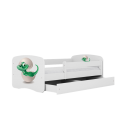 Lit enfant blanc bébé dino avec tiroir avec matelas 70x140cm - 