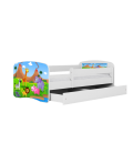 Lit enfant safari savane blanc avec tiroir et matelas 70x140cm - 