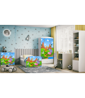 Lit enfant safari savane blanc avec tiroir et matelas 70x140cm - 