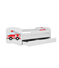Lit enfant pompier blanc avec tiroir avec matelas 70x140cm - 