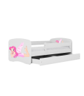 Lit enfant fée blanche avec ailes avec tiroir avec matelas 70x140cm - 