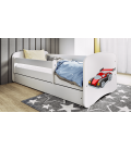 Lit enfant voiture de course blanc avec tiroir et matelas 80x180cm - 