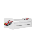 Lit enfant voiture de course blanc avec tiroir et matelas 80x180cm - 
