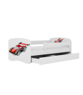 Lit enfant voiture de course blanc avec tiroir et matelas 80x180cm - 