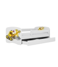 Lit enfant tractopelle chantier blanche avec tiroir avec matelas 80x180cm - 